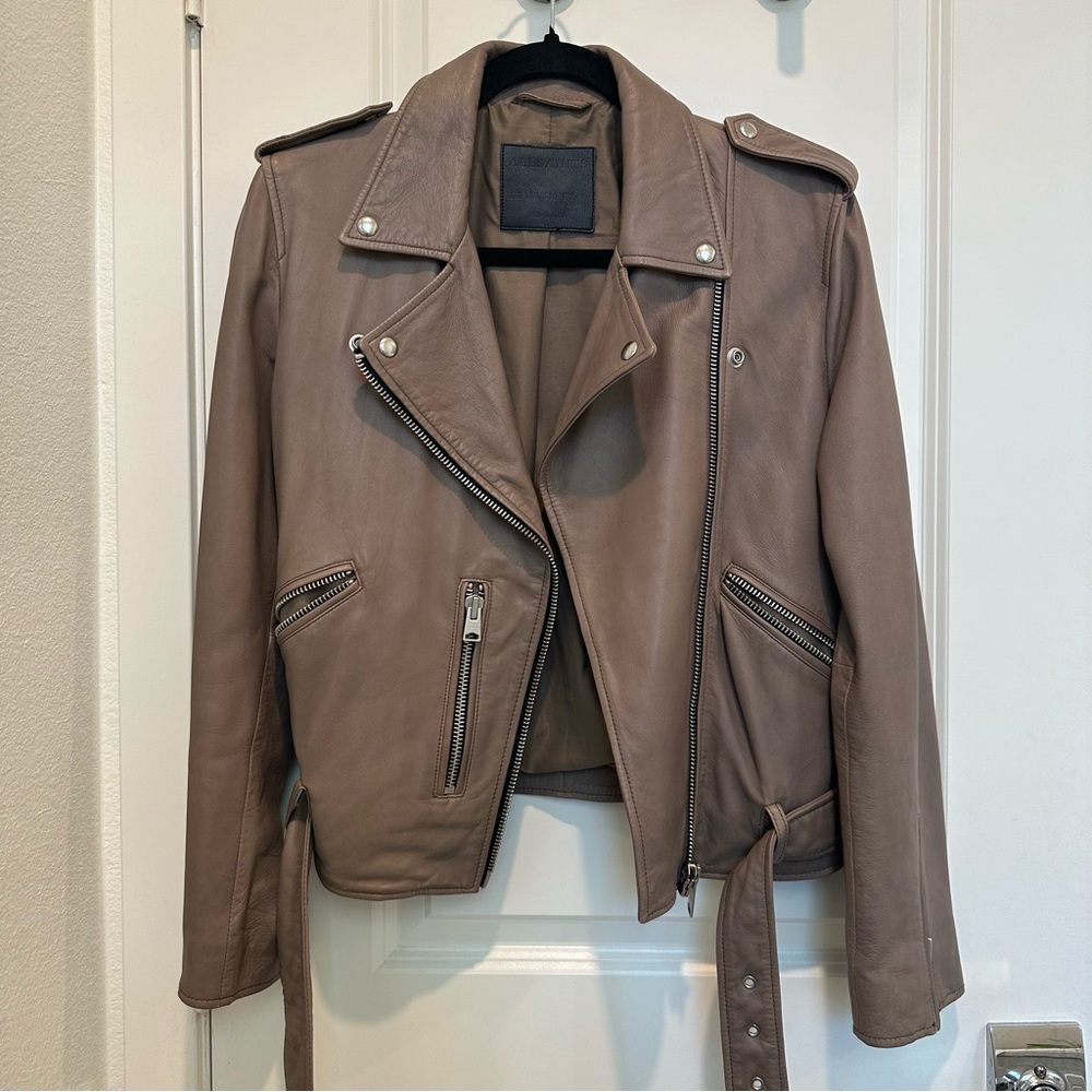 All Saints - Balfern Leather Biker Jacket - Size US 10 - Taupe